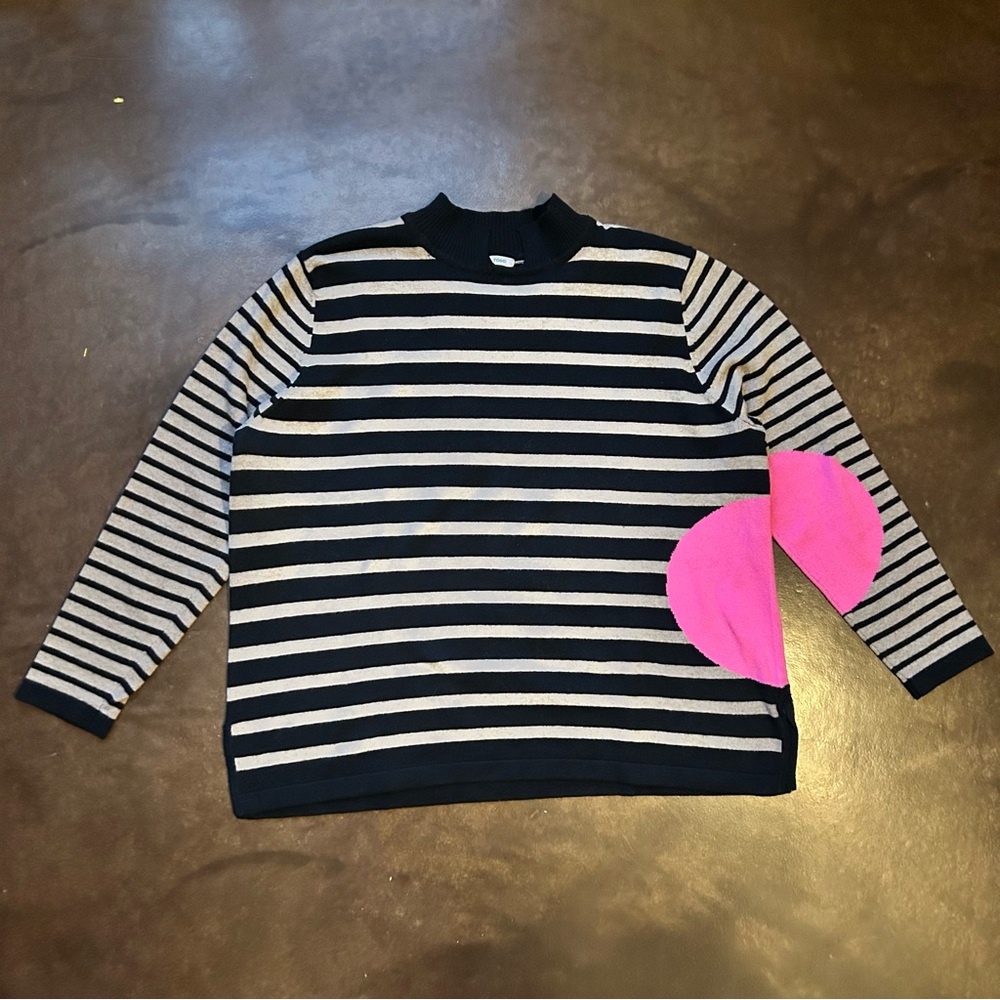 Lisa Todd- cashmere and cotton intarsia striped crewneck sweater- size 1XL